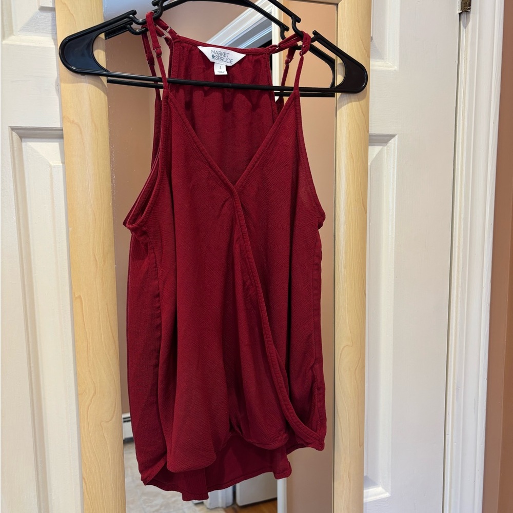Market & Spruce Burgundy Faux Wrap Halter Cami Tank - S